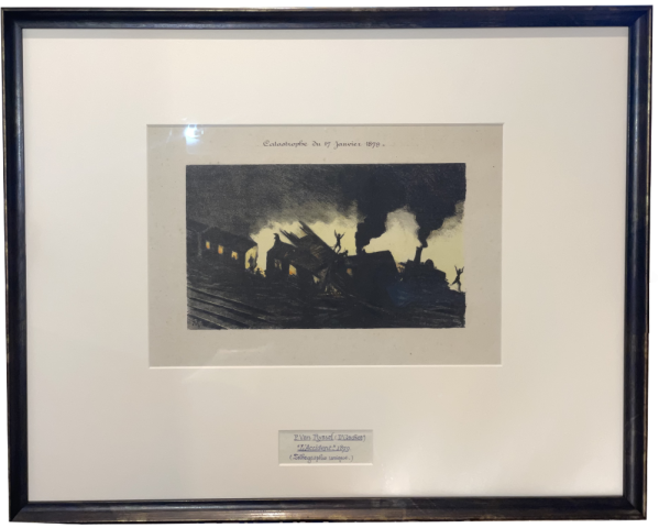 Encadrement d'une gravure de Paul Van Ryssel (Dr Gachet) avec une double ouverture de fenêtre dans le passe partout afin de laisser apparaître la signature de l'oeuvre.