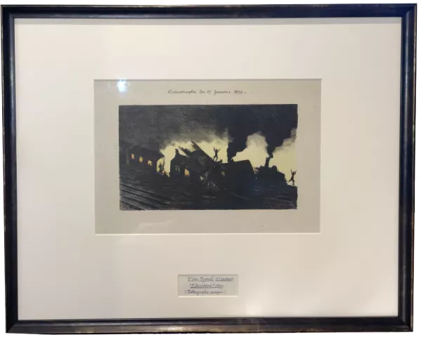 Encadrement d'une gravure de Paul Van Ryssel (Dr Gachet) avec une double ouverture de fenêtre dans le passe partout afin de laisser apparaître la signature de l'oeuvre.